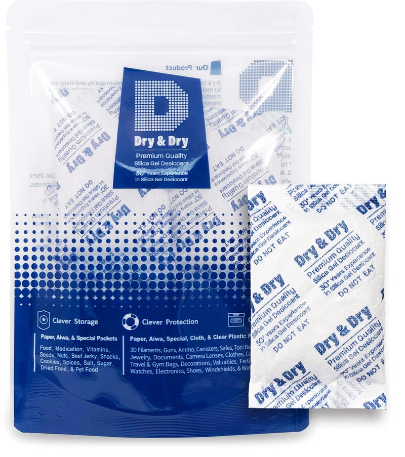 Dry & Dry 30 Gram [20 Packets] Silica Gel Packets Desiccants, Silica Packets - Rechargeable Silica Gel Packs, Silica Gel Packets, Desiccants Packets, Silica Gel - Image 1